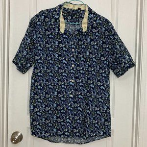 Structure | Casual Buttondown Short Sleeve Shirt | Navy W/ Floral Design | XL.